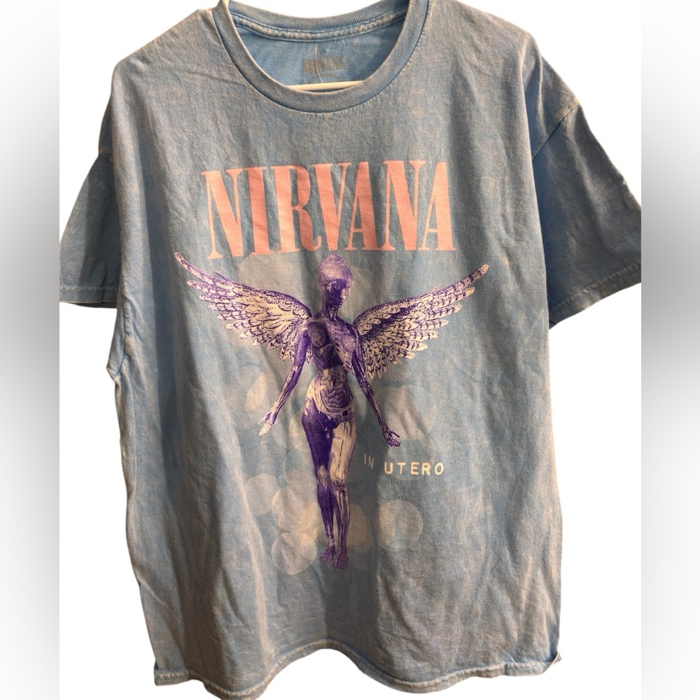 NIRVANA Blue Tee with Purple Angel Design